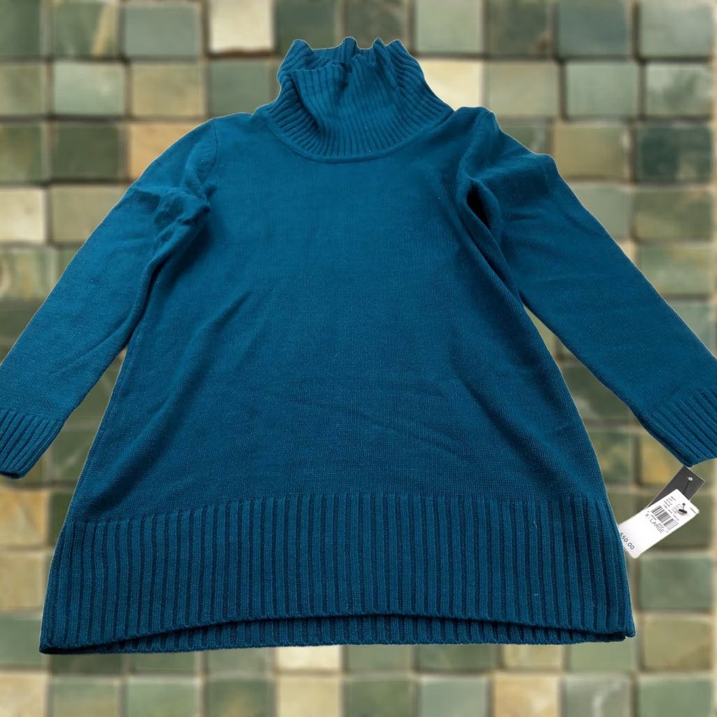 Vintage AB Studio XL Acrylic Cowl Neck Tunic Pullover Sweater Teal Blue Women Shirt/Top Size XL / US 12-14 / IT 48-50 - 1 Thumbnail