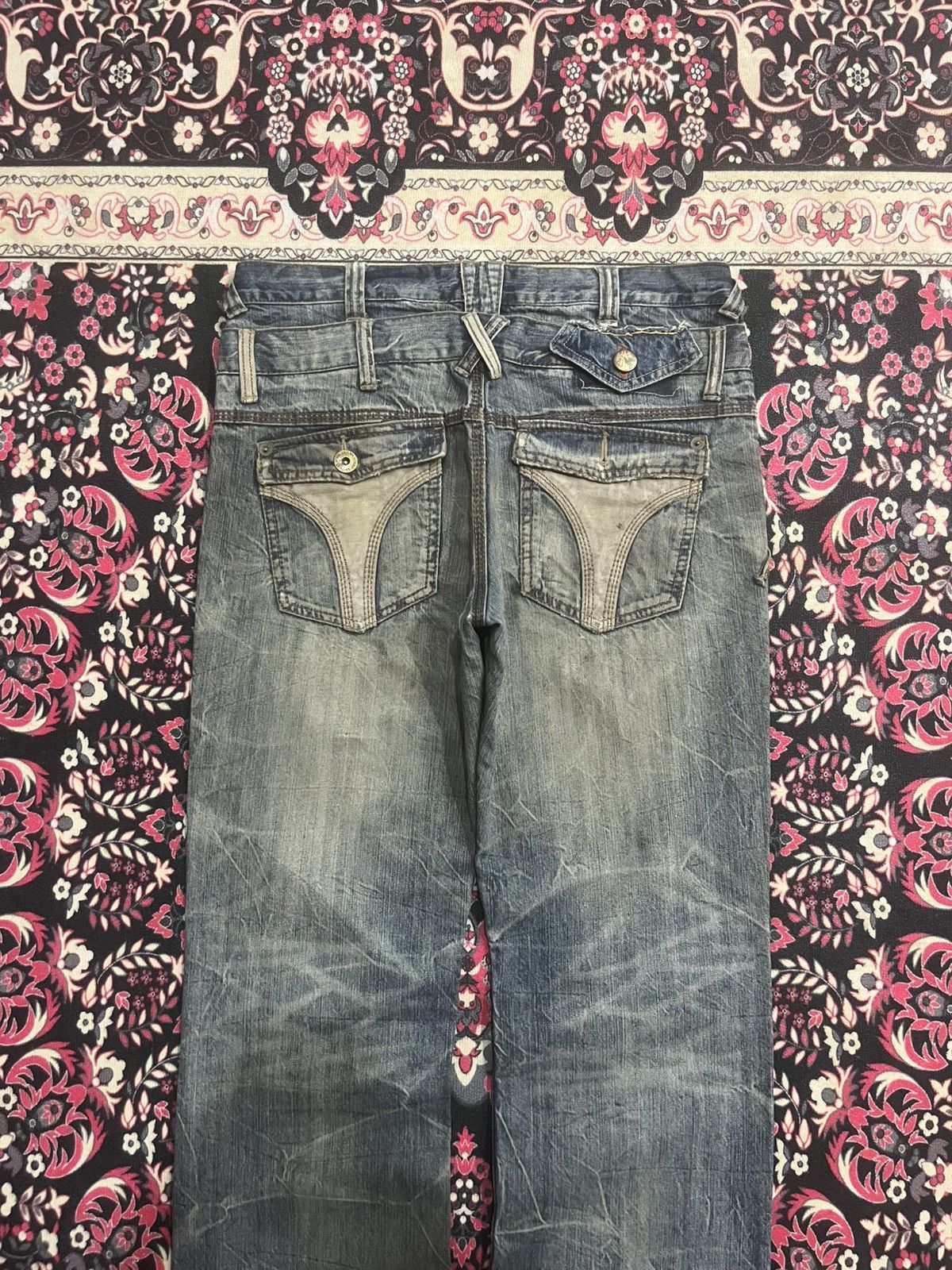 Le Grande Bleu (L.G.B.) Vintage Japan Daily Topics Double Waist Whisker Rusty Jeans Size US 34 / EU 50 - 5 Thumbnail