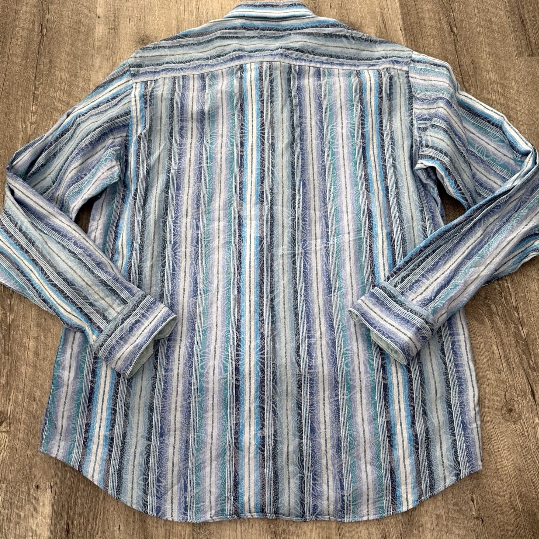 BUGATCHI BUGATCHI Shirt Mens Large Classic Fit Blue Striped Spread Collar 100% Cotton Size US L / EU 52-54 / 3 - 5 Thumbnail