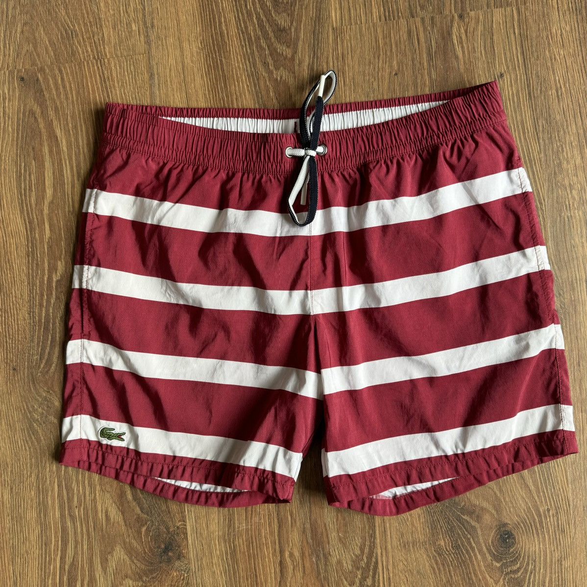 Lacoste Lacoste Striped Swim Shorts Men’s M White/Red Size US 32 / EU 48 - 1 Thumbnail