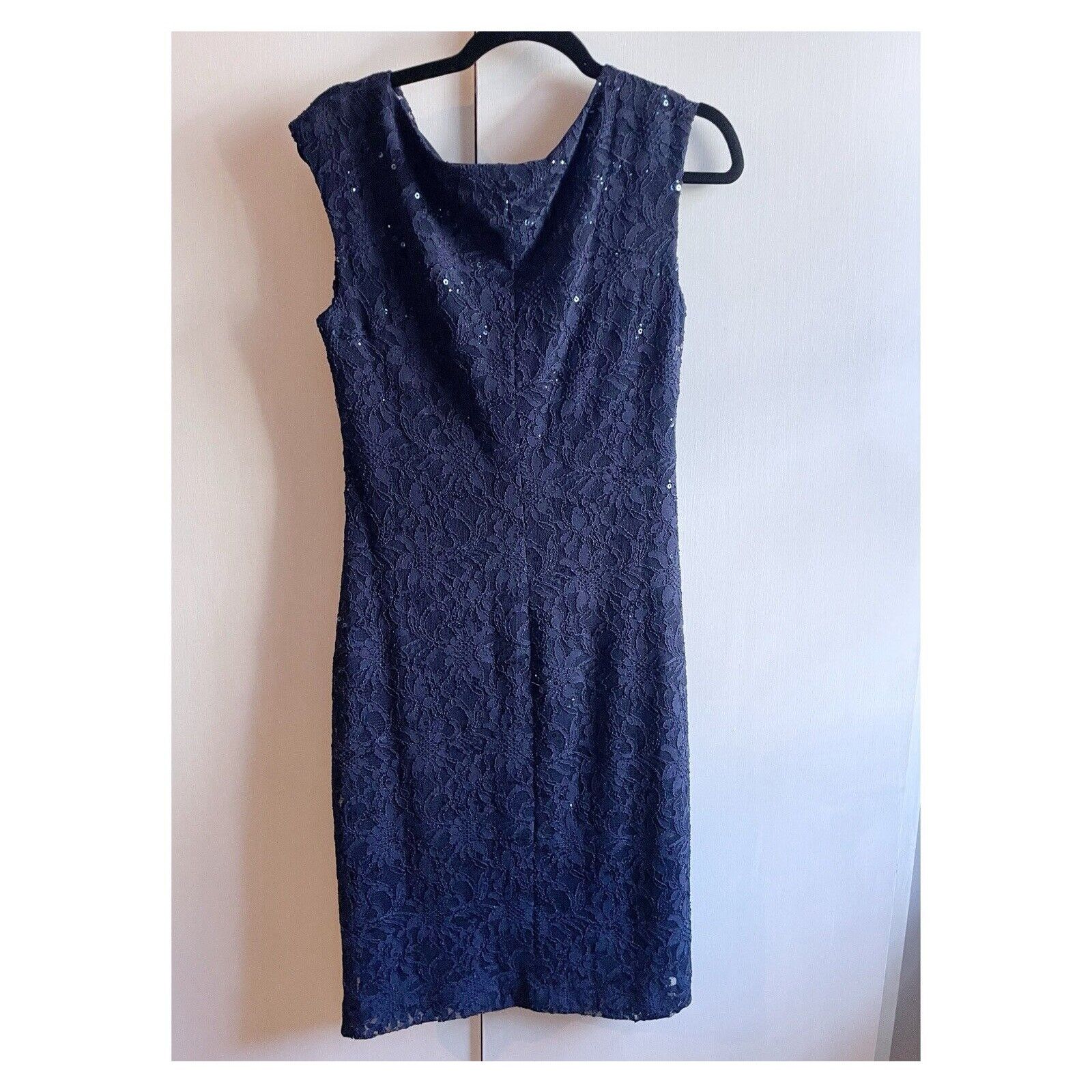 Lauren Ralph Lauren Lauren Ralph Lauren Dress Womens 10 Navy Blue Lace Sequin Size L / US 10 / IT 46 - 3 Thumbnail