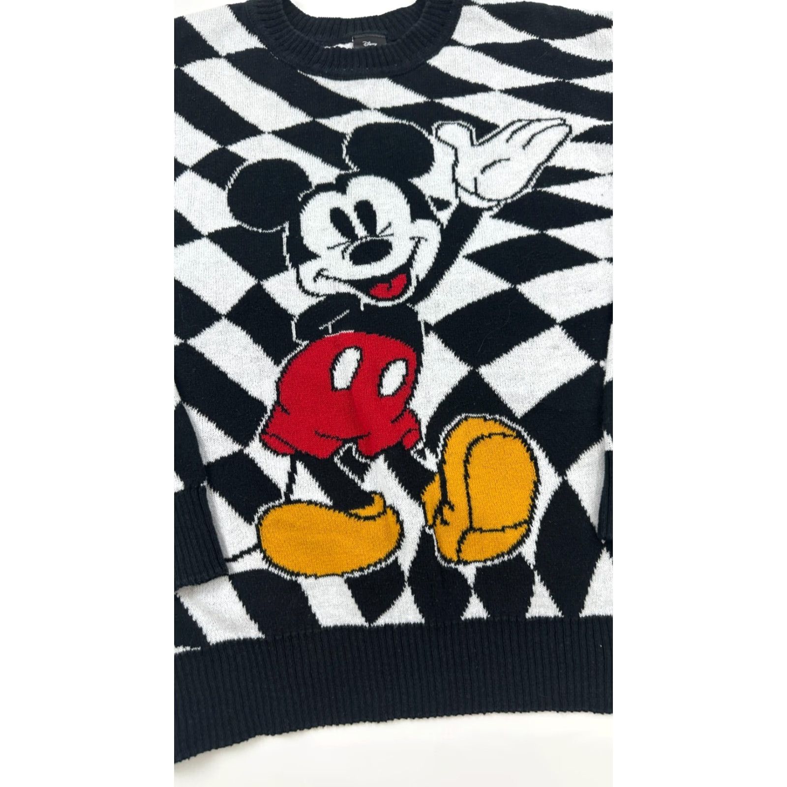 Disney Disney Mickey Mouse Graphic Print Sweater Womens Small Black White Checkered Crewneck Pullover Casual Fall Winter Size S / US 4 / IT 40 - 2 Thumbnail