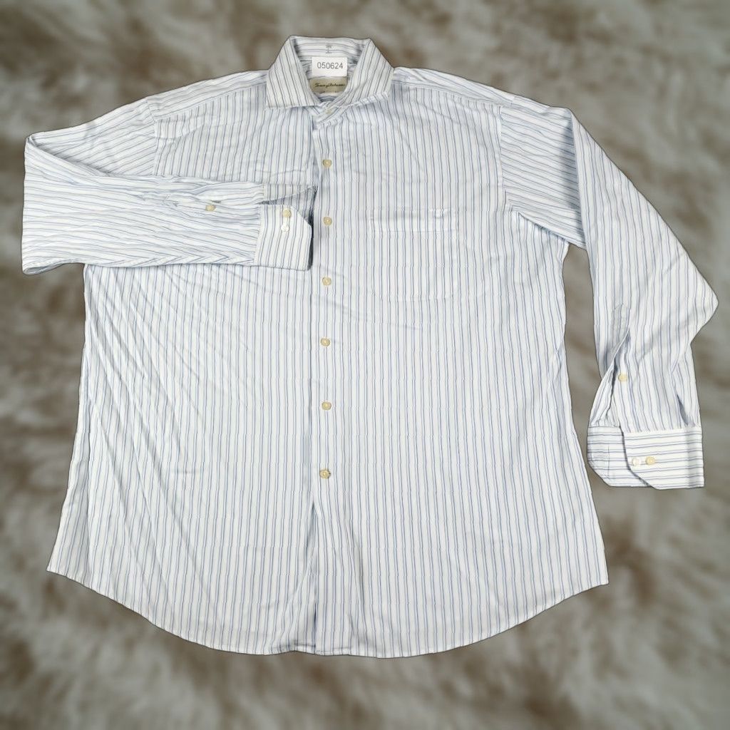 Tommy Bahama Tommy Bahama Dress Shirt Mens 17 Blue Striped Long Sleeve Button Up Casual Size 46R - 1 Thumbnail
