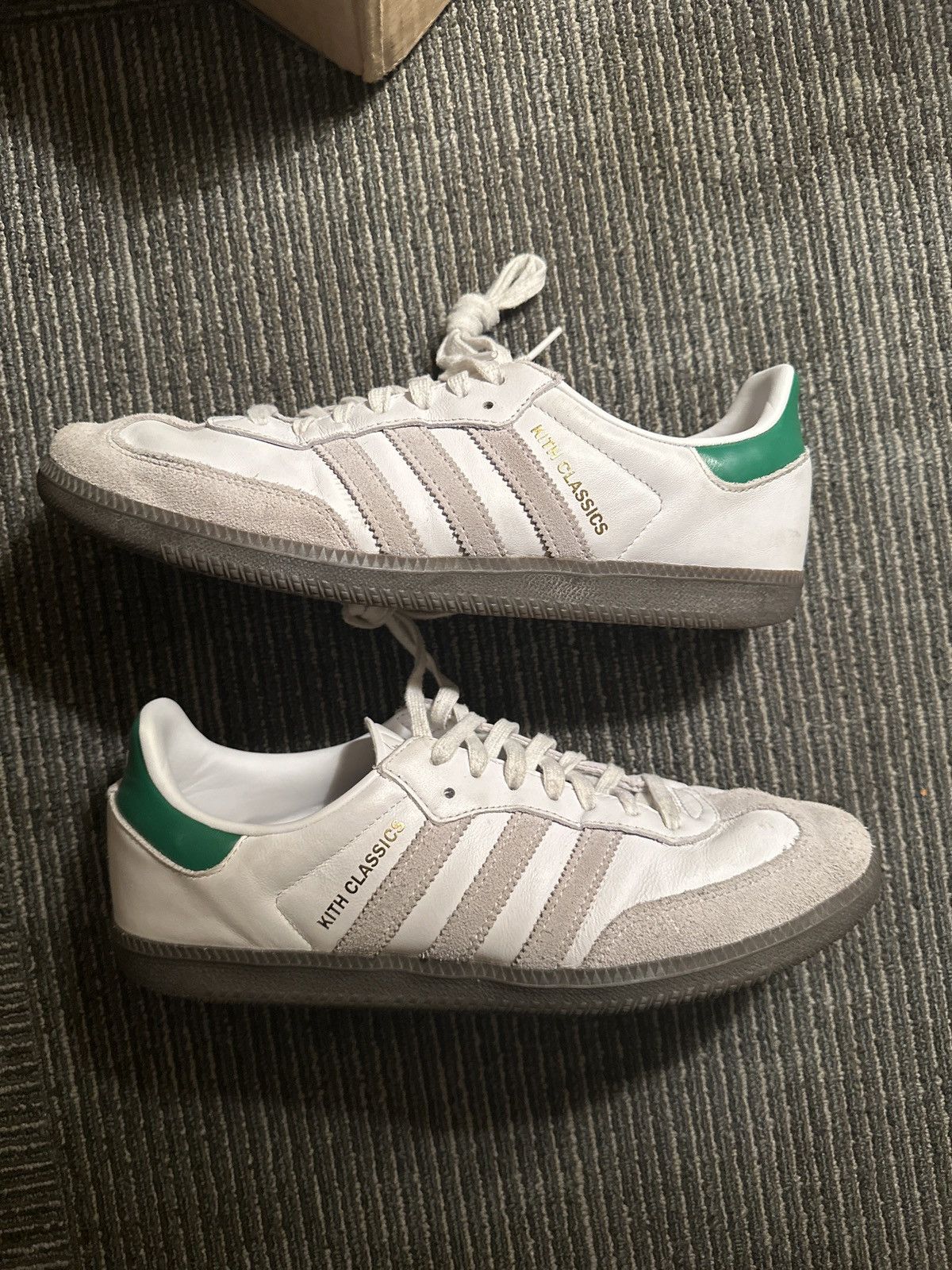 image of Adidas Samba OG Green Shoes in White, Men's (Size 9.5)