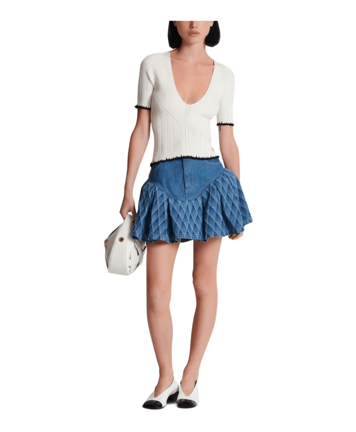 Balmain o1s1wg110825 Laser Grid Denim Short in Blue Size 27" / US 4 / IT 40 - 5 Thumbnail