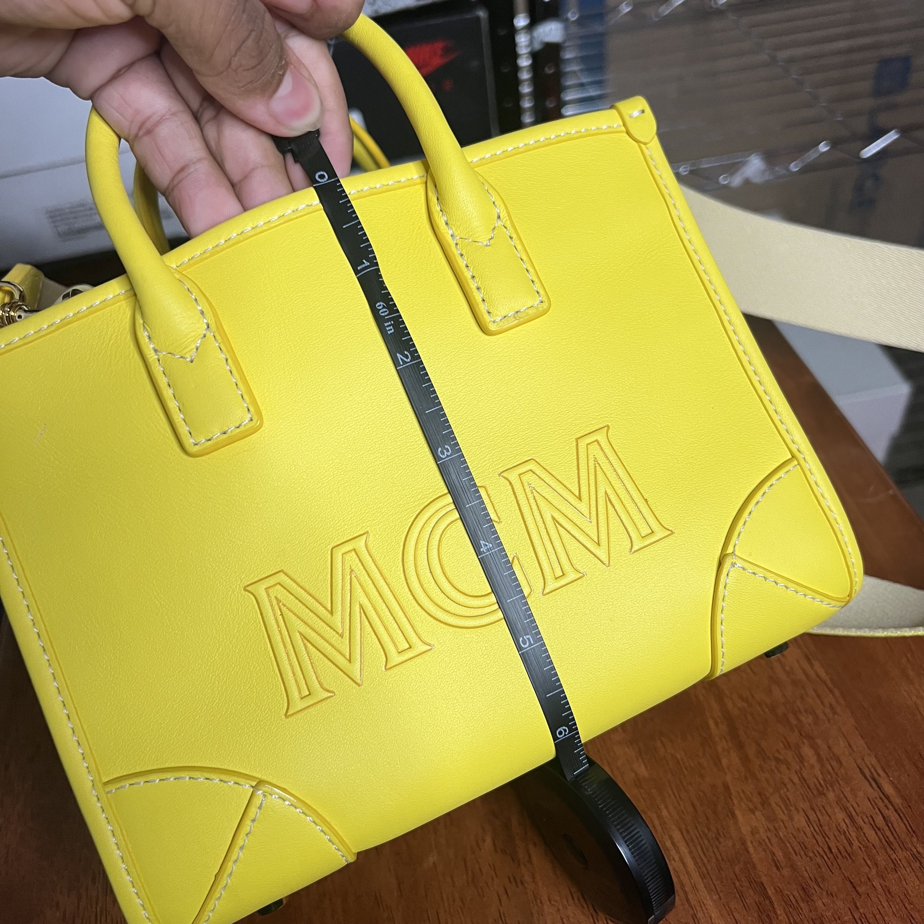 MCM MCM Mini Tonal Logo Leather Tote Bag Yellow Size ONE SIZE - 14 Thumbnail