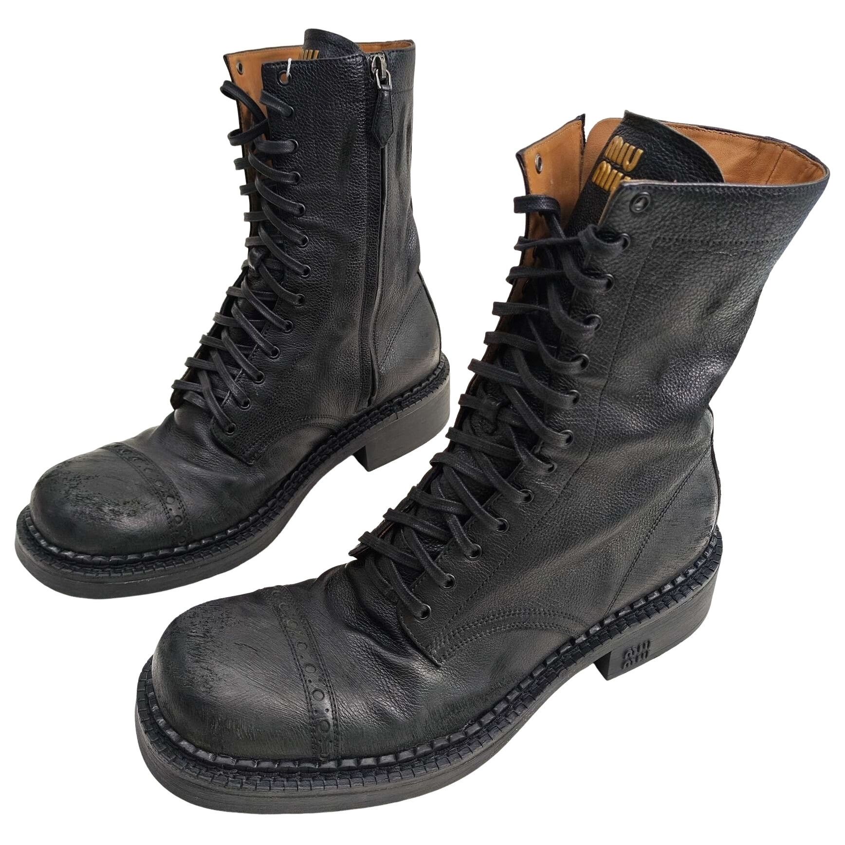 Miu Miu Miu Miu Leather Combat Boots Size 40.5 Size US 10.5 / IT 40.5 - 1 Thumbnail