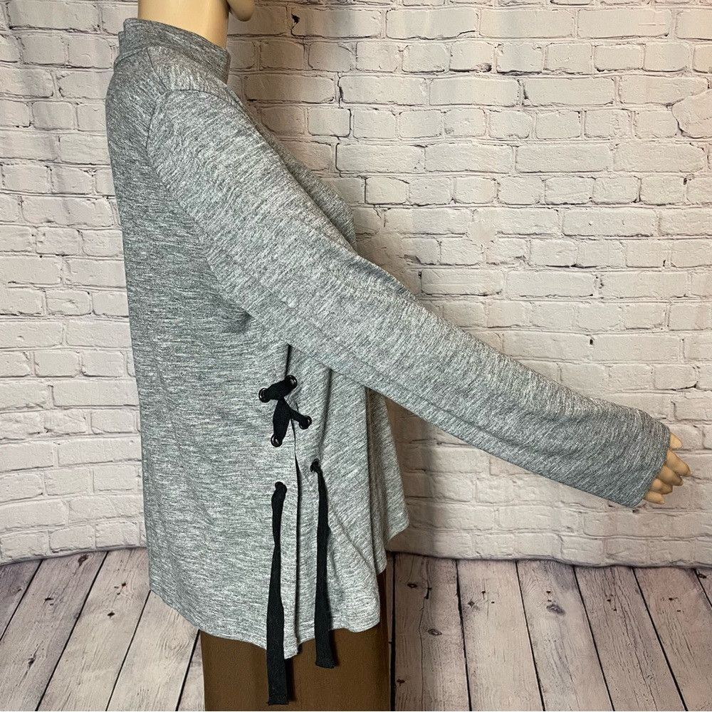 Calvin Klein Calvin Klein Grey Long Sleeve High Neck Side Lace Up Top Si Size L / US 10 / IT 46 - 2 Thumbnail