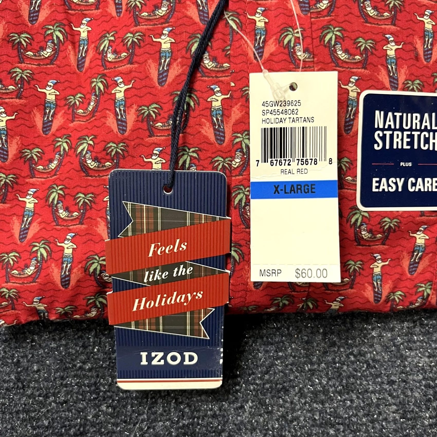 Izod IZOD Mens XL Red Holiday Santa Palm Tree Button Down Shirt Size US XL / EU 56 / 4 - 2 Thumbnail