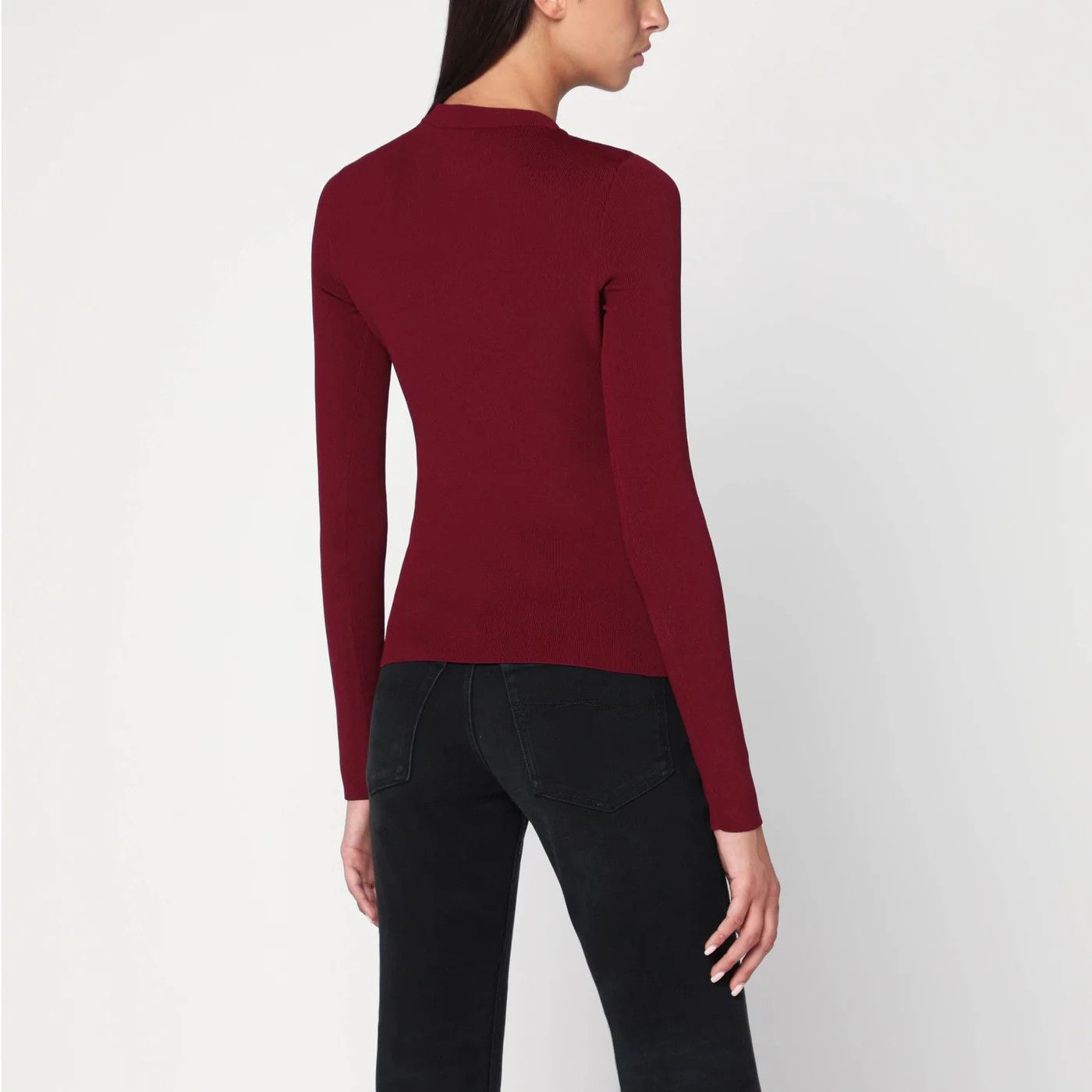 Balenciaga o1d2blof0426 Ribbed BB Sweater in Burgundy Size L / US 10 / IT 46 - 3 Thumbnail