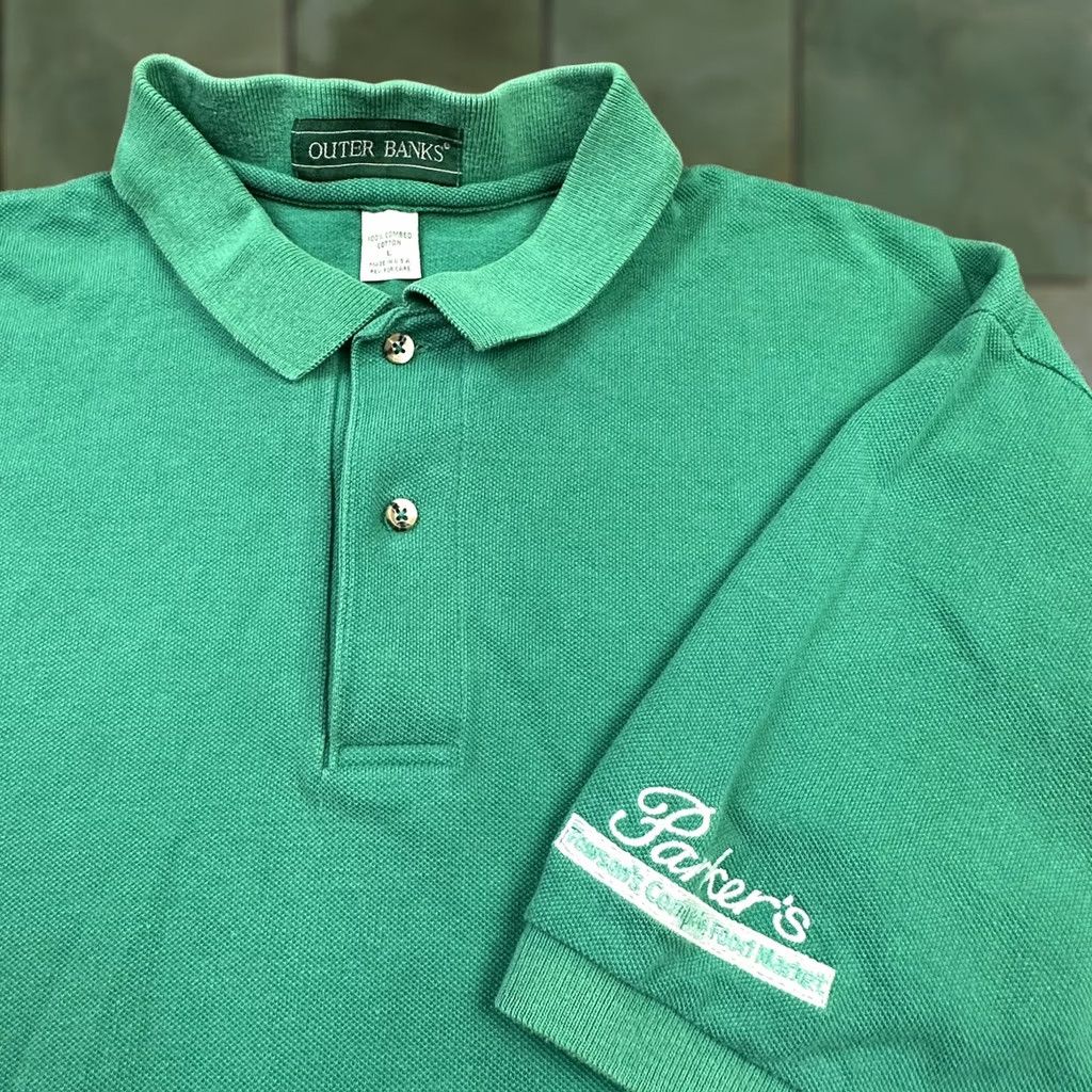 Market VINTAGE Outer Banks Polo Shirt Towson Maryland Market 90s Green Cotton Embroidered Logo L Adult Men Size US L / EU 52-54 / 3 - 1 Thumbnail
