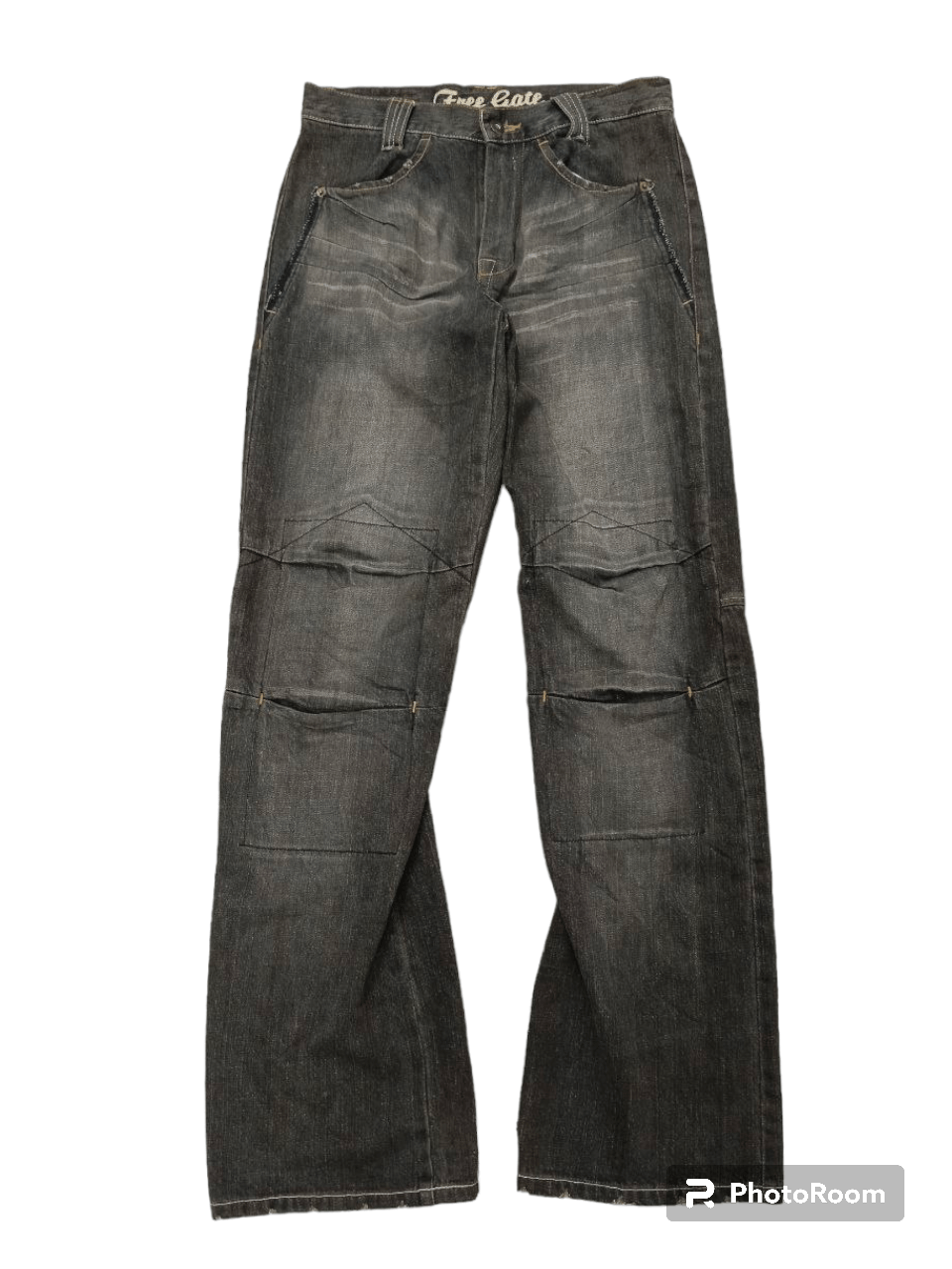 image of Distressed Denim x Hype Flare Sick Gate Denim Pants in Black Grey, Men's (Size 29)