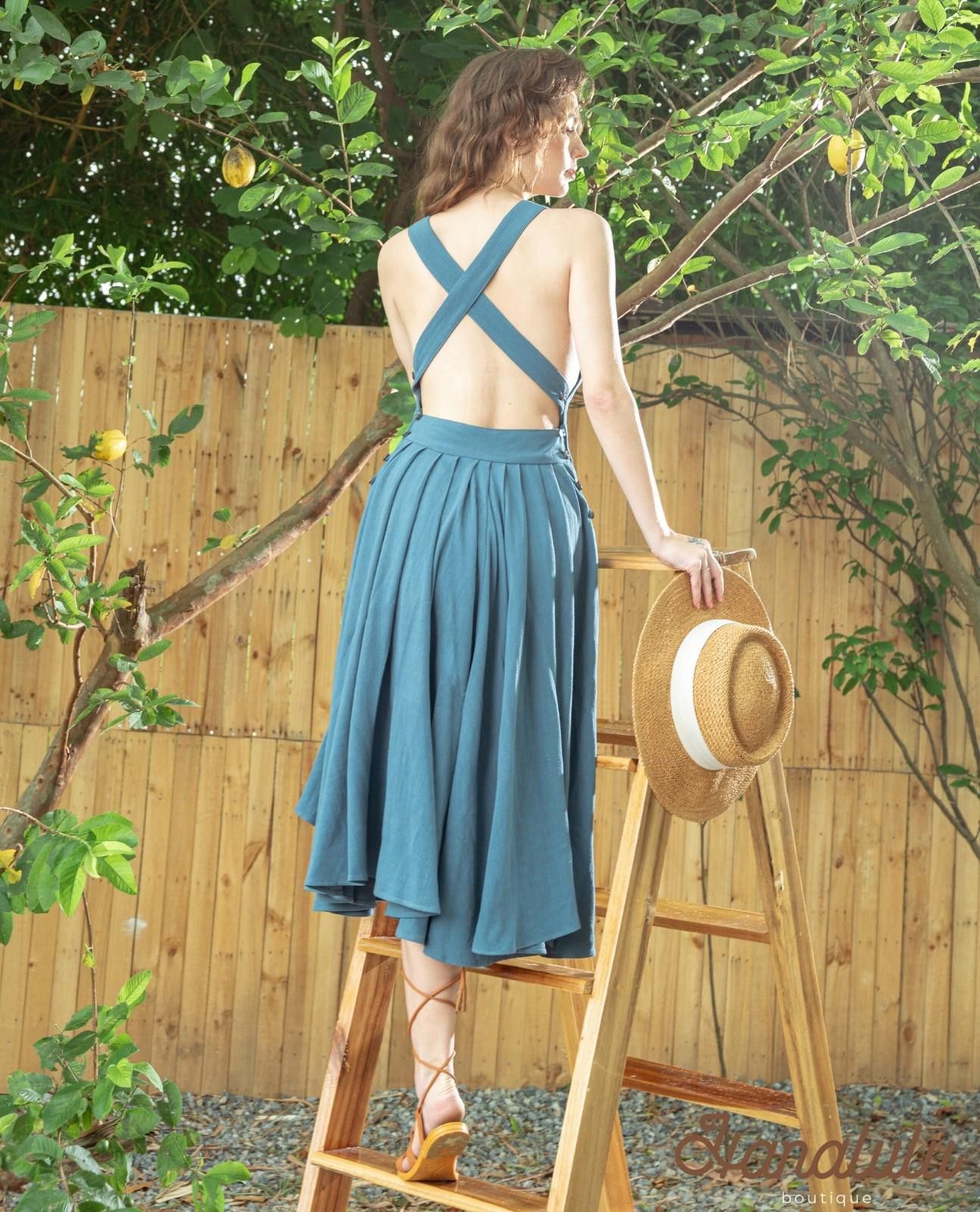 Other HANALULU Handmade Linen Apron Pinafore Dress in Stone Blue Size S / US 4 / IT 40 - 1 Thumbnail