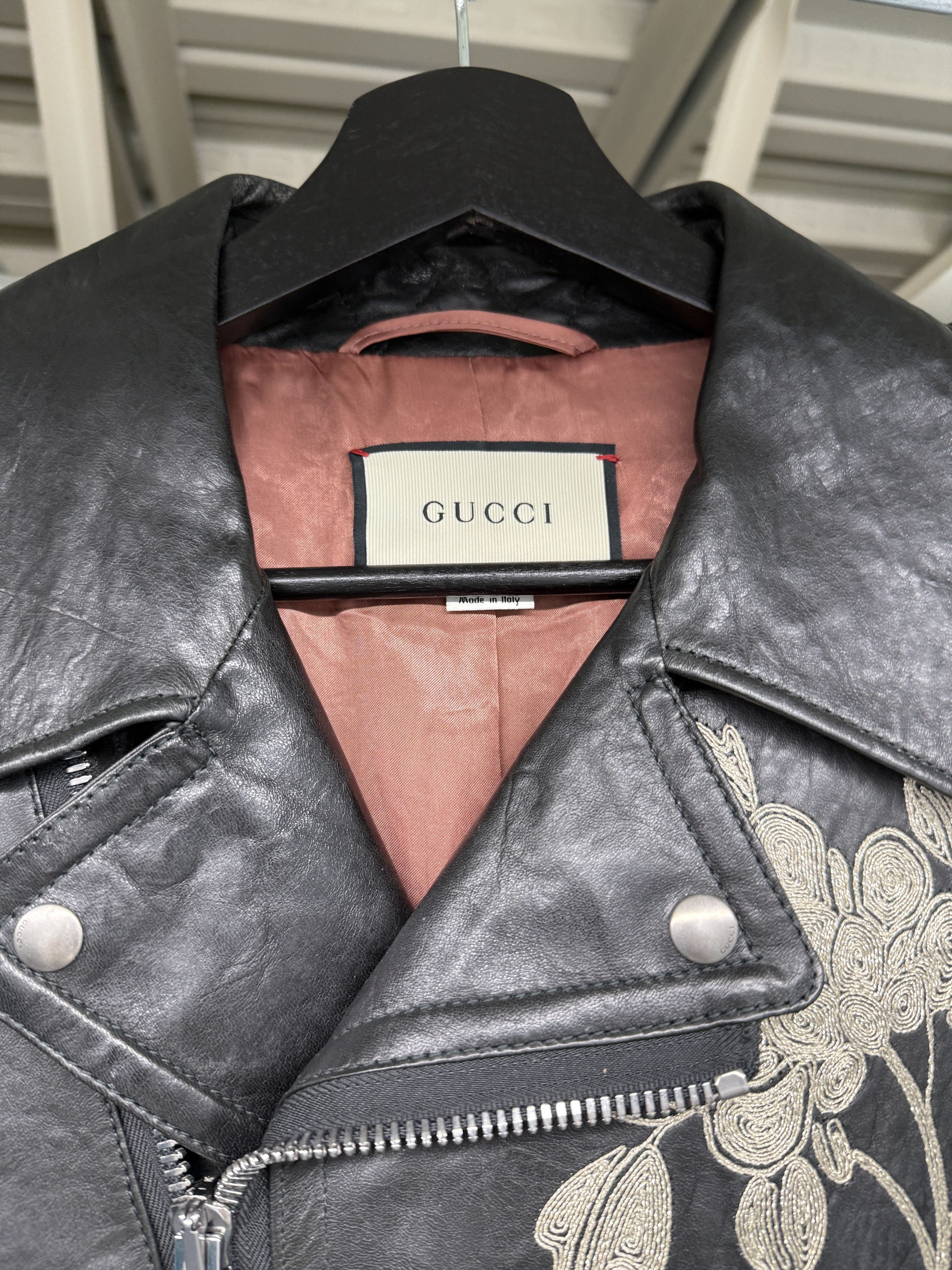 Gucci Metal Embroidered Leather Jacket Size US S / EU 44-46 / 1 - 9 Thumbnail