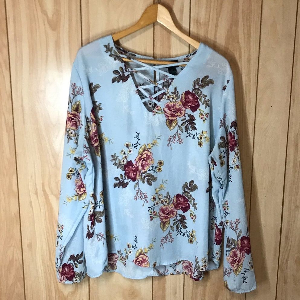 Other Rue Floral V-Neck Long Sleeve Blouse 2X Size XXL / US 16-18 / IT 52-54 - 1 Thumbnail
