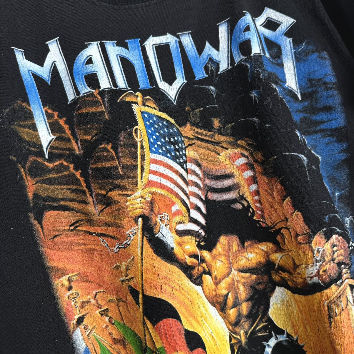 Band Tees Vintage 90s Manowar Metal Band Rare Euro T Shirt Size US L / EU 52-54 / 3 - 4 Thumbnail