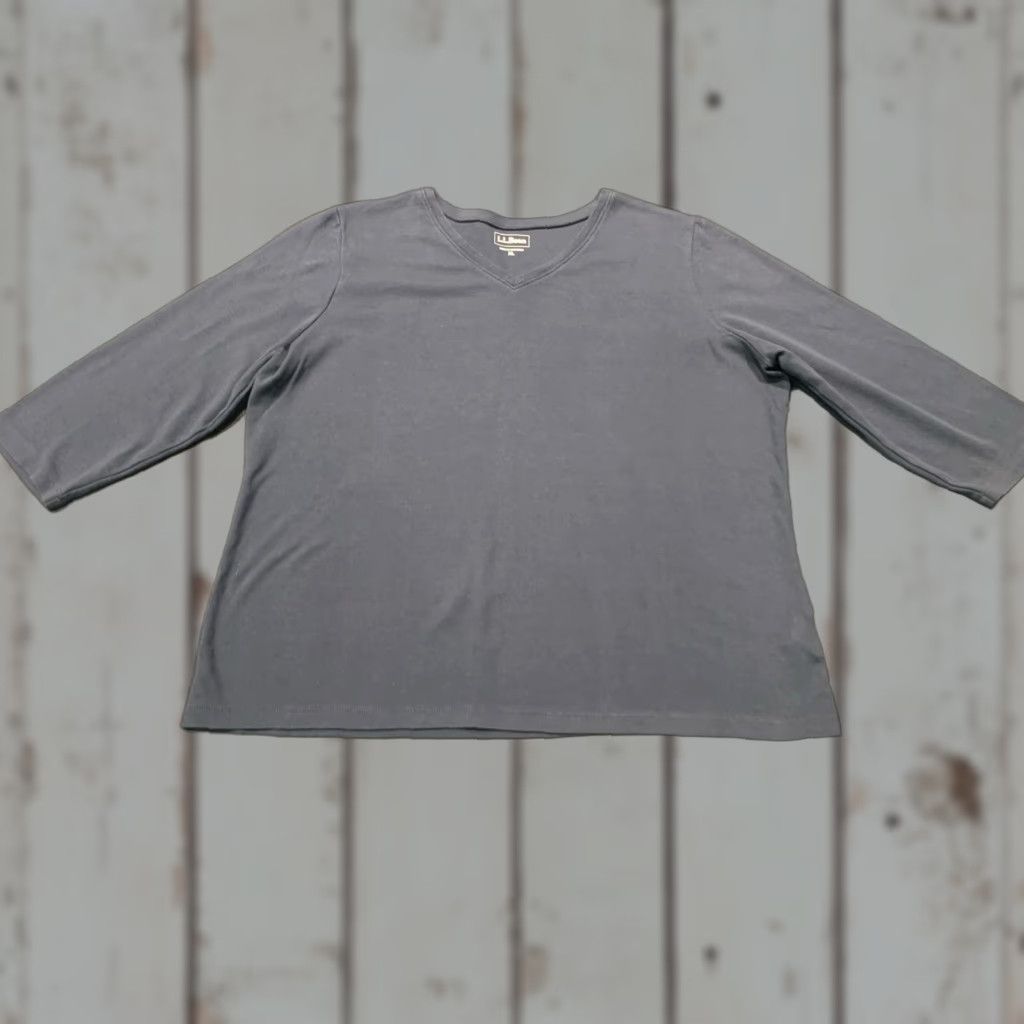 Vintage L.L. Bean Women's Blouse Shirt XL Cotton V-Neck 3/4 Sleeve Blue Casual Workwear Size XL / US 12-14 / IT 48-50 - 1 Thumbnail