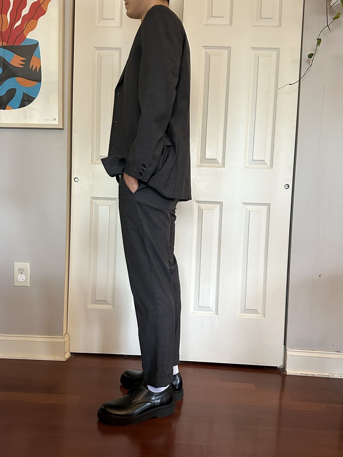 Gucci Vintage GUCCI Grey Stripe 3-Button Suit – Tailored Ankle Fit Size 44R - 9 Thumbnail
