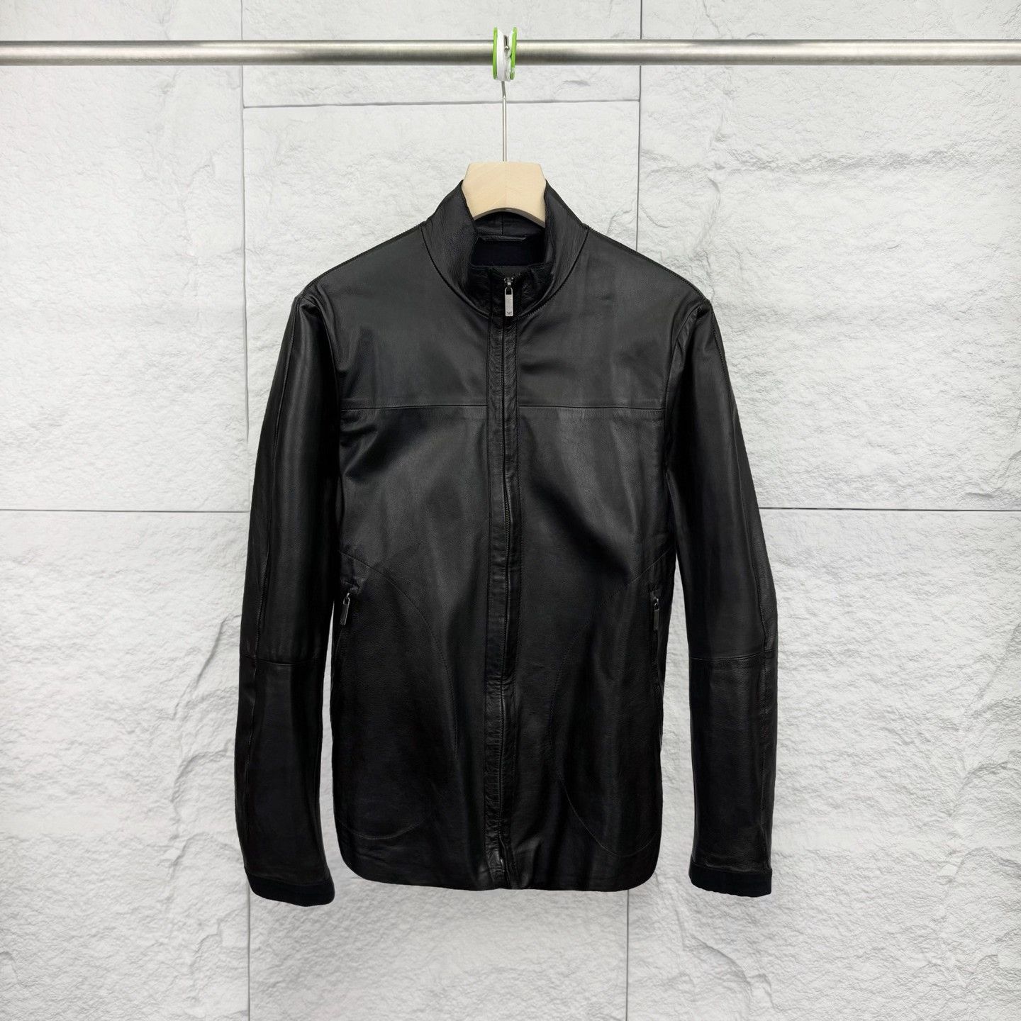 Armani Armani Black Stand Collar Leather Jacket Size US M / EU 48-50 / 2 - 1 Thumbnail