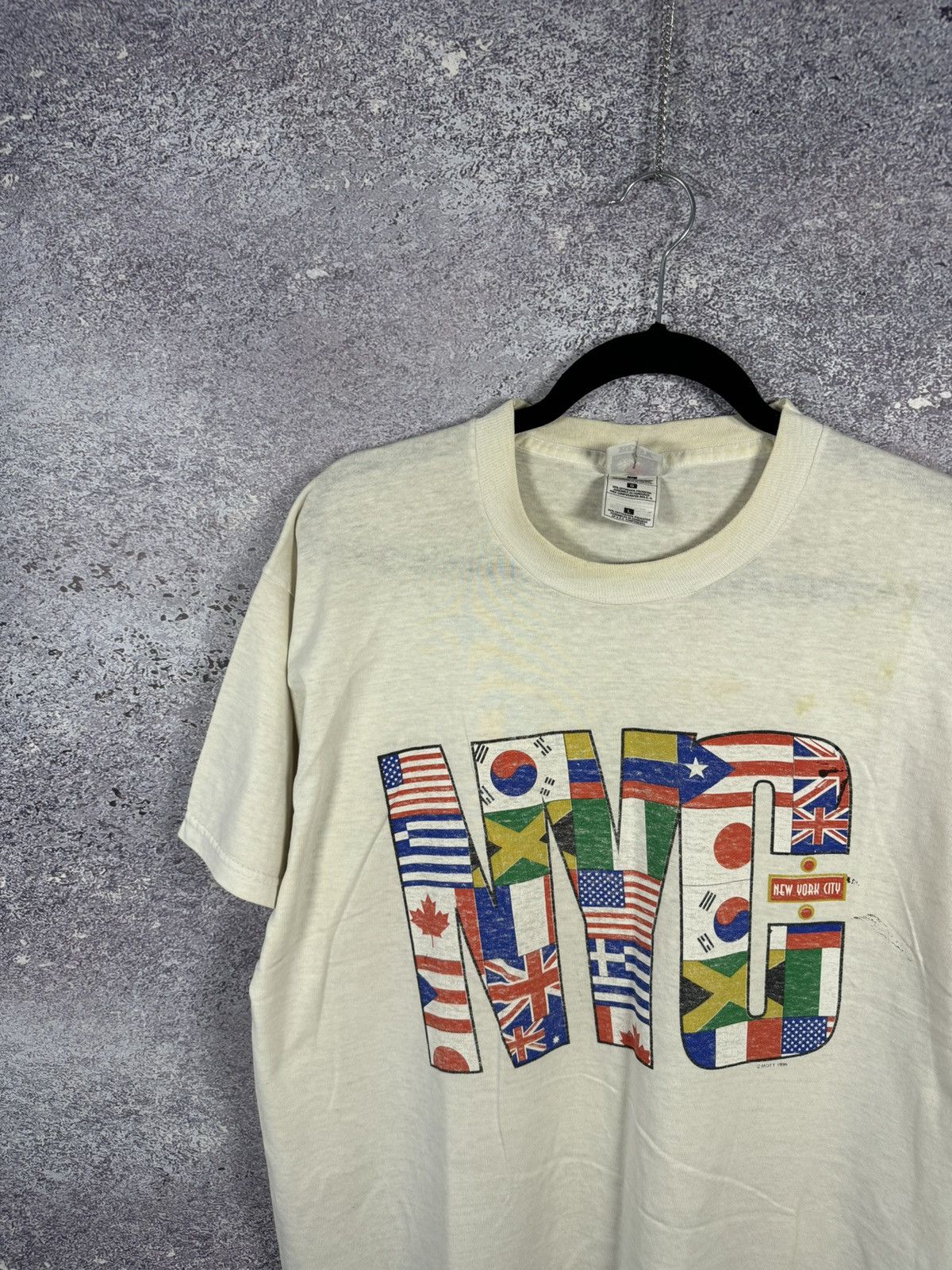 Fruit Of The Loom × Vintage Vintage 90’s NYC White Flag Graphic T Shirt Large Souvenir Size US L / EU 52-54 / 3 - 3 Thumbnail