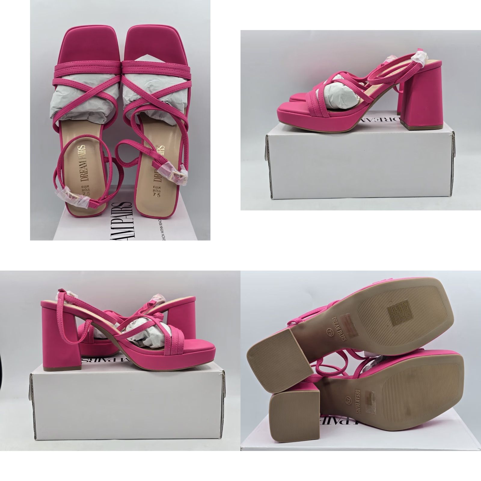 Pinko Dream Pairs Sandal Women’s Platform Chunky Heeled Sandal - Hot Pink - Size 7.5 - Strappy Ankle Strap - Pink - Women - NIB Size US 8 / IT 38 - 8 Thumbnail
