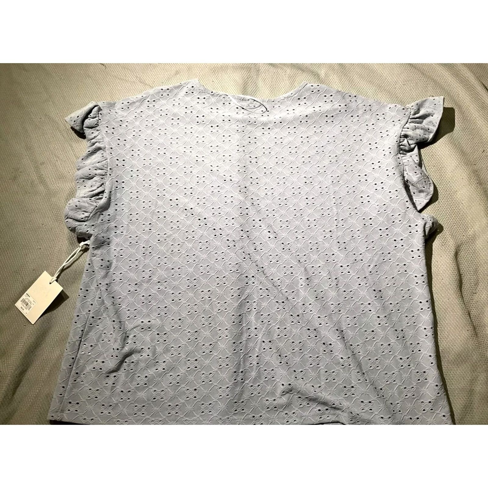 Vintage LC Lauren Conrad Shirt Womens XL Blue NWT Ruffle Sleeve Knit Geometric Top Size XL / US 12-14 / IT 48-50 - 7 Thumbnail