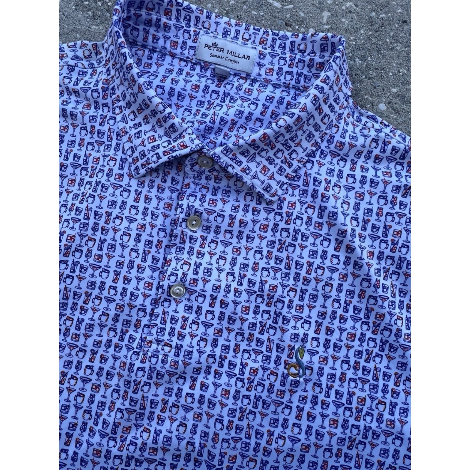 Peter Millar Peter Millar Summer Comfort Polo Shirt Mens L Blue Graphic Print Short Sleeve Button Collared Relaxed Fit Size US XL / EU 56 / 4 - 2 Thumbnail