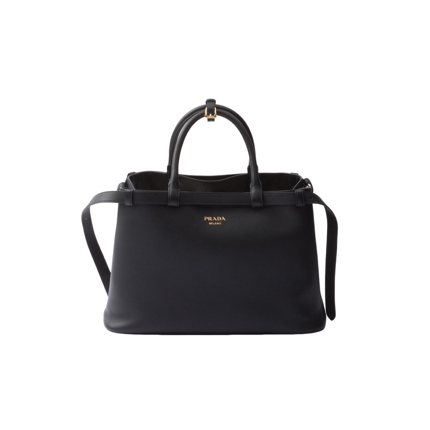 Prada PRADA Buckle Medium Black Leather Double Belted Handbag New Size ONE SIZE - 1 Thumbnail