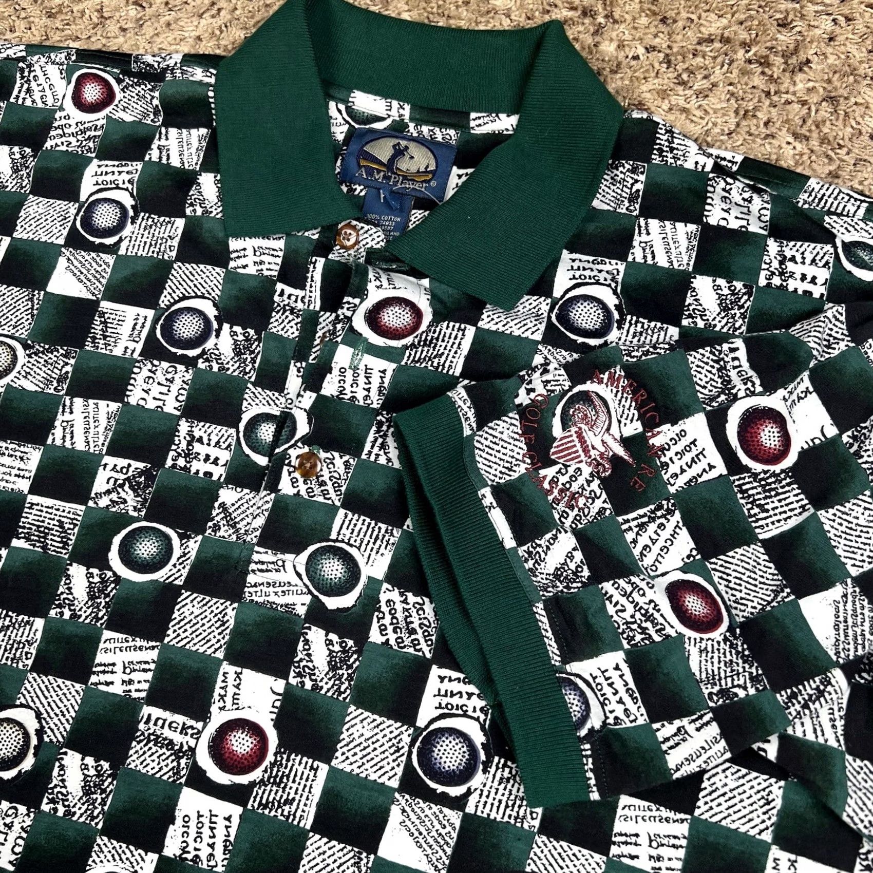 Vintage VINTAGE A.M. Player Golf Polo Shirt Mens XL Green Embroidered Logo 90s All Over Graphic Polo Shirt Size US XL / EU 56 / 4 - 2 Thumbnail