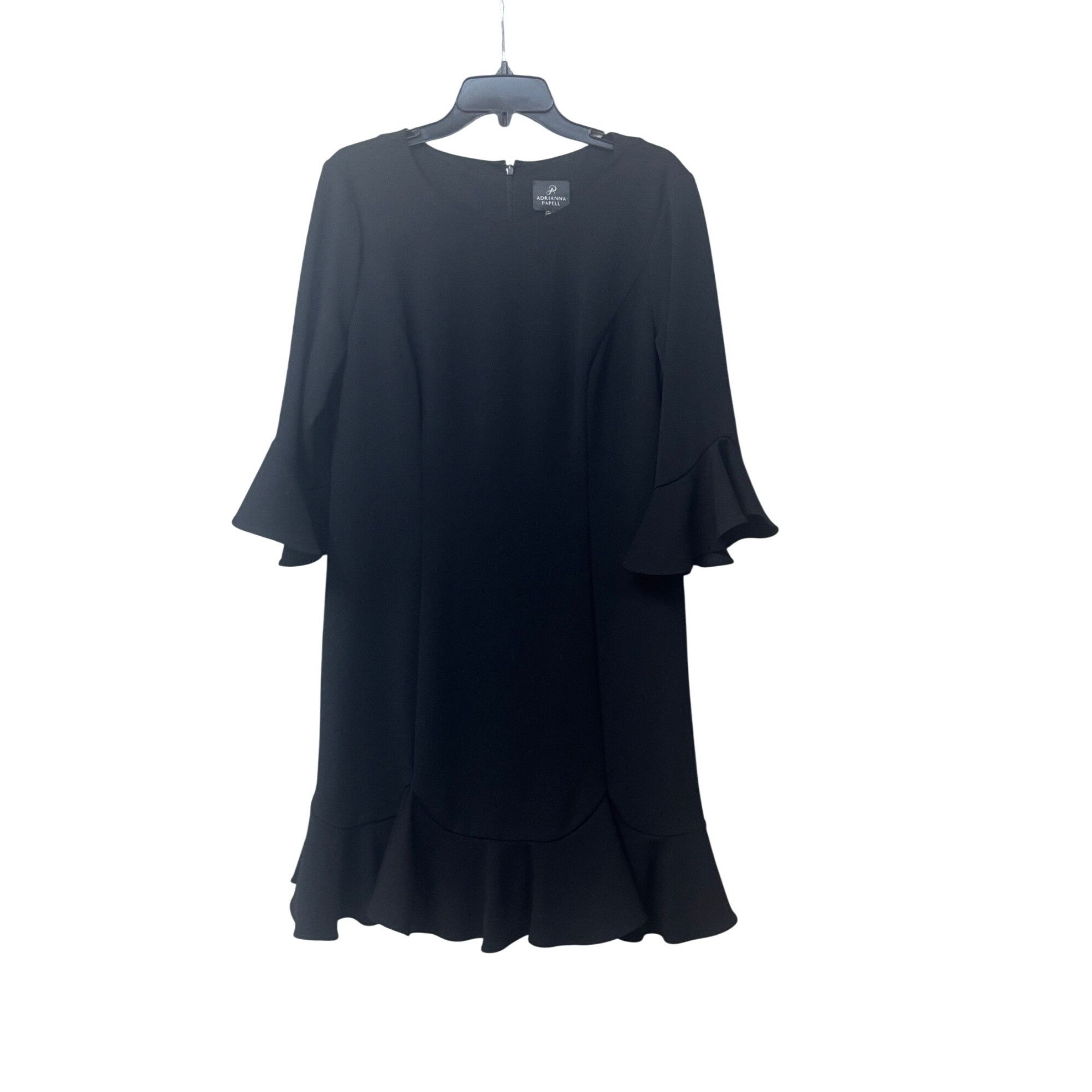 Adrianna Papell Adrianna Papell Black Ruffle Hem & Bell Sleeve Crepe Dress, Size XL / US 12-14 / IT 48-50 - 9 Thumbnail
