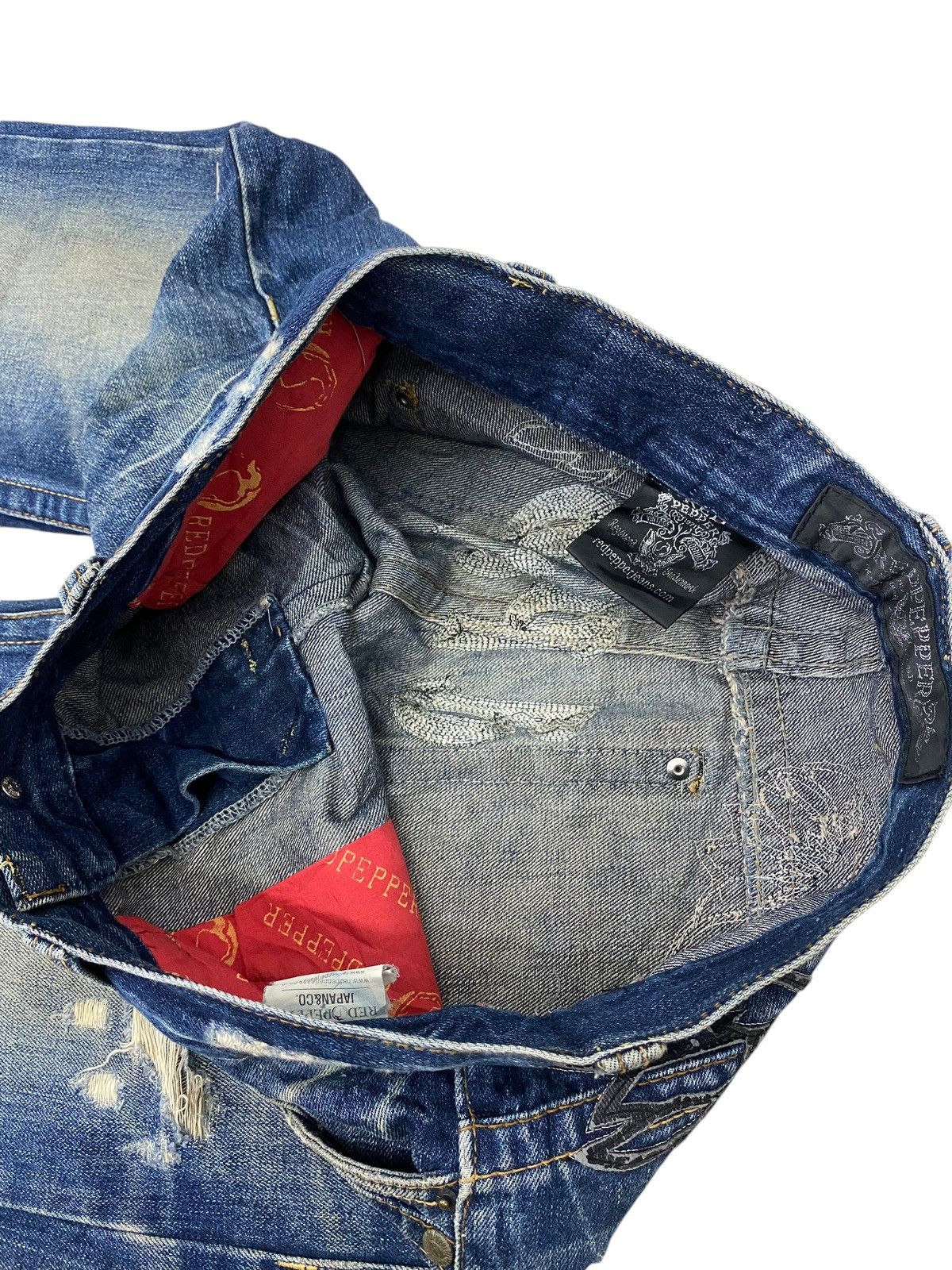 GOSTAR DE FUGA × Japanese Brand Flare Red Pepper Japan Denim Embroidery Mud Washed Distress Size US 32 / EU 48 - 20 Thumbnail