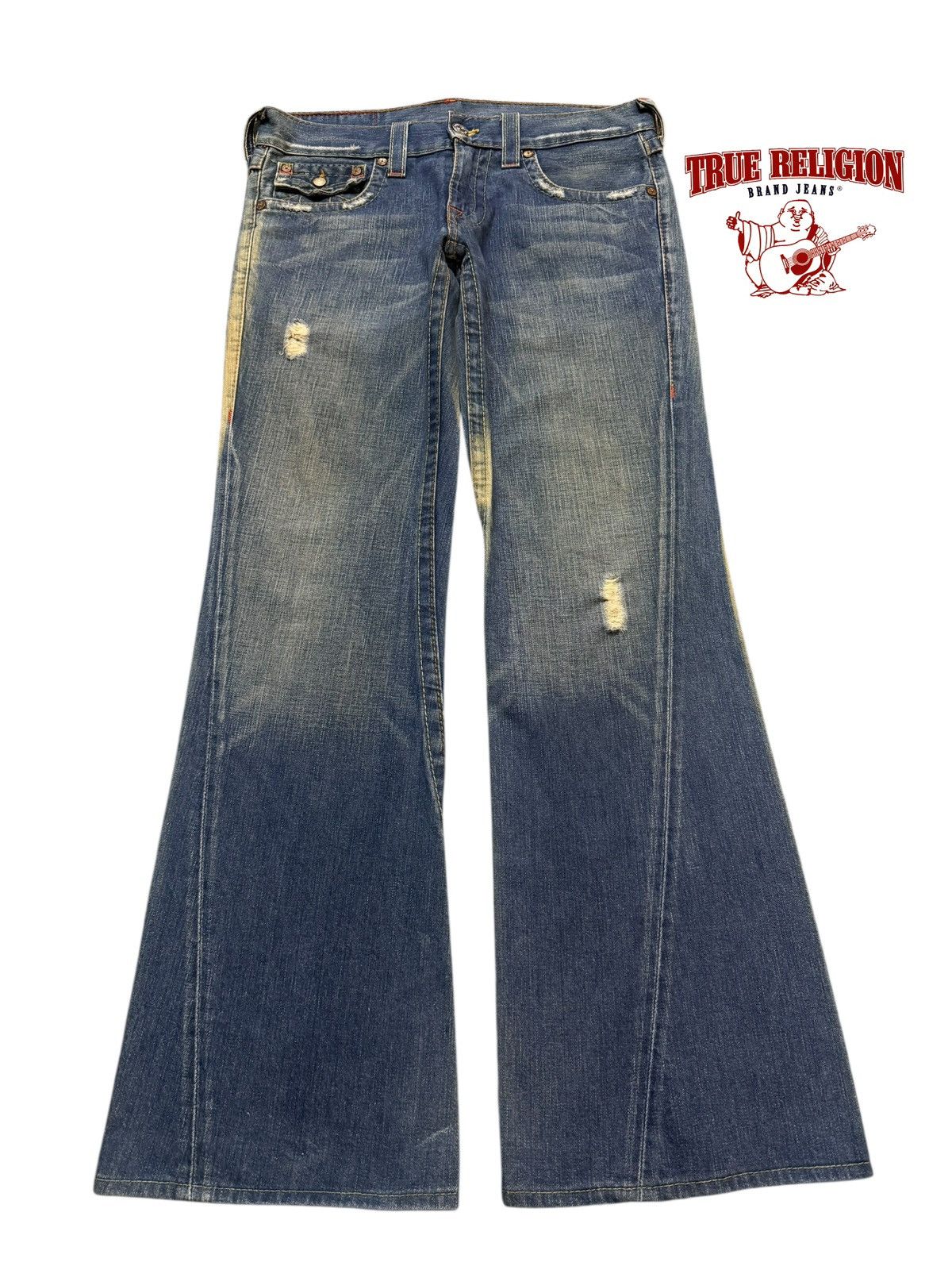 True Religion Vintage 90s Usa True Religion Mud Wash Faded Spiral Wide Leg Size US 34 / EU 50 - 1 Thumbnail