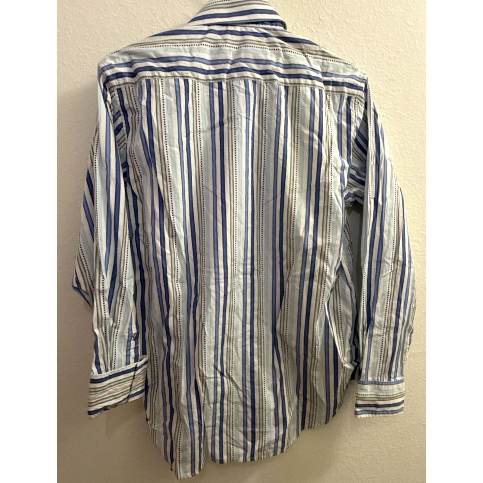 Robert Graham Robert Graham Shirt Mens M Blue White Brown Striped Button Down Cotton Size US M / EU 48-50 / 2 - 4 Thumbnail