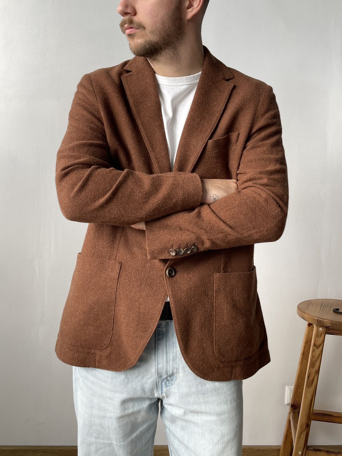 Circolo 1901 Circolo 1901 Men’s Wool Cashmere Brown Sport Blazer Size 52 Size 52S - 3 Thumbnail