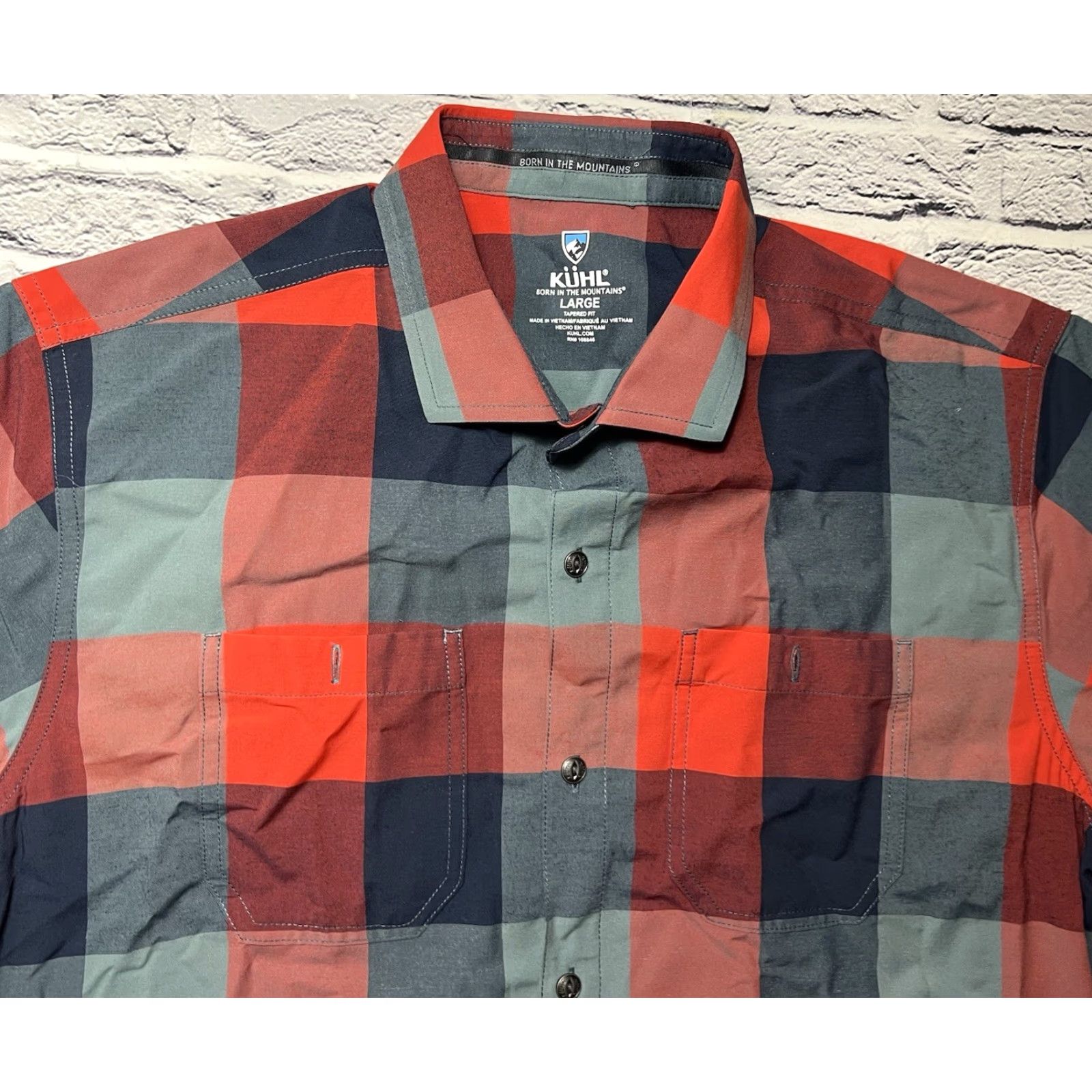 Vintage Kuhl Shirt Mens Blue Plaid Tapered Short Sleeve Button Up M/L Read Size US L / EU 52-54 / 3 - 3 Thumbnail