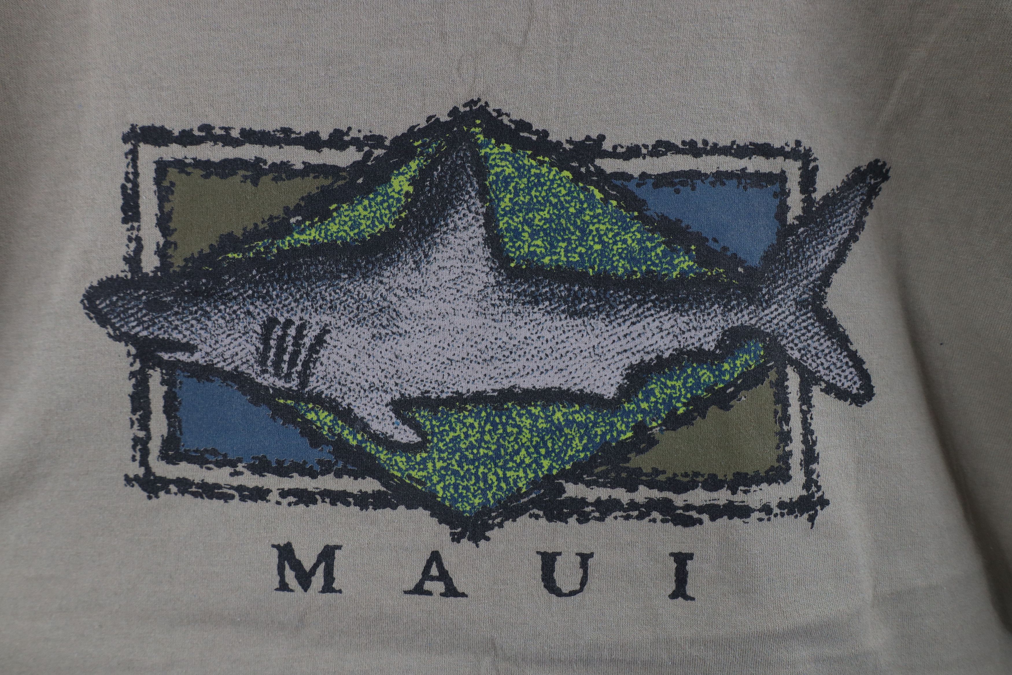 Vintage Vintage 90s Streetwear Out Maui Hawaii Shark T-Shirt Beige Size US XL / EU 56 / 4 - 9 Thumbnail