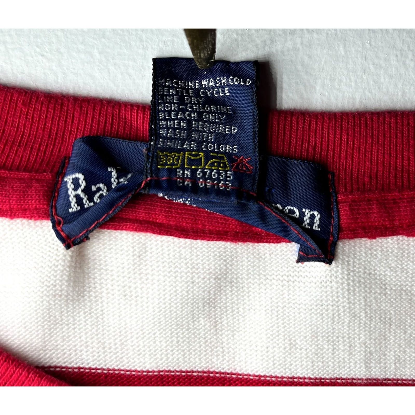 Ralph Lauren VINTAGE Ralph Lauren Mens Pullover Long Sleeve Striped Crew Neck Cotton Made in USA Sz L Red White 90s Retro Classic USA Sweatshirt (Adult) Size US L / EU 52-54 / 3 - 7 Thumbnail