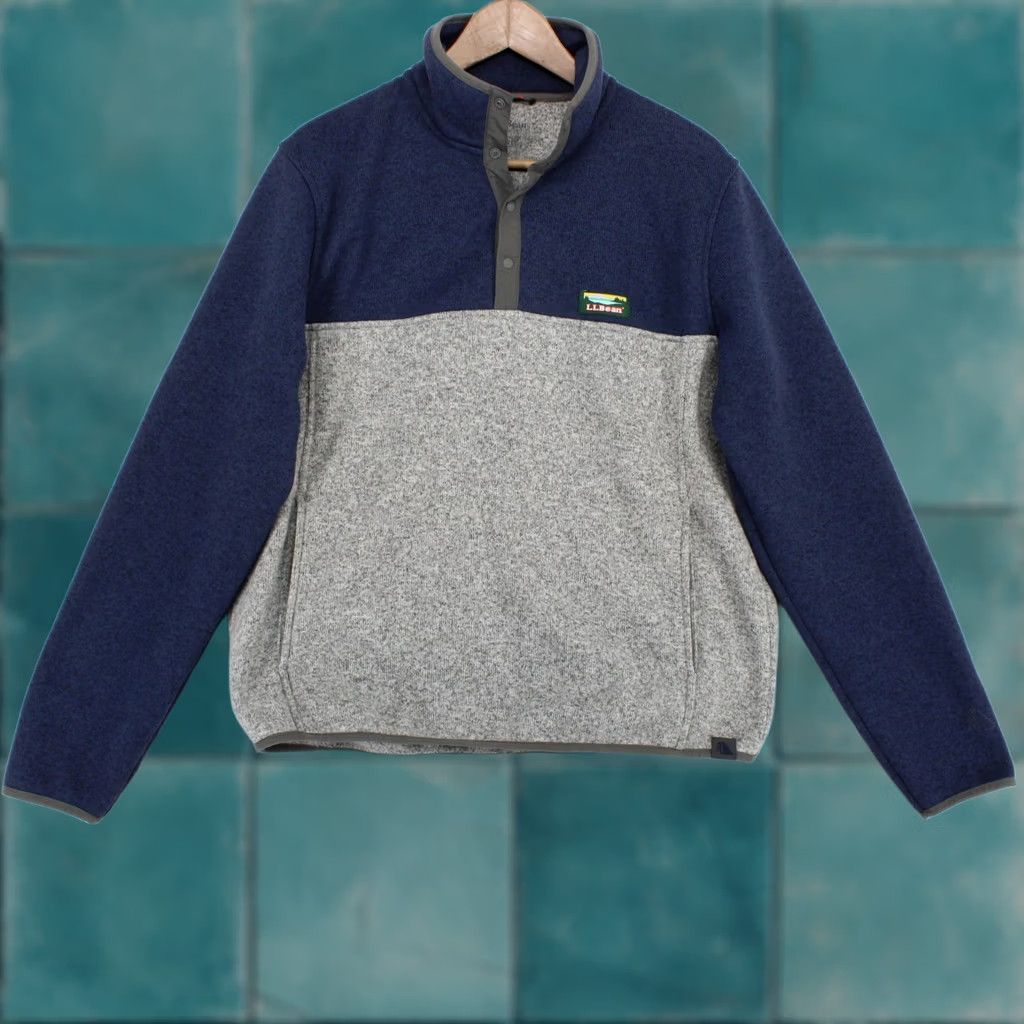 Vintage LL Bean Sweater Mens M Gray Fleece Pullover Blue Heather Quarter Snap Mock Neck Size US M / EU 48-50 / 2 - 1 Thumbnail