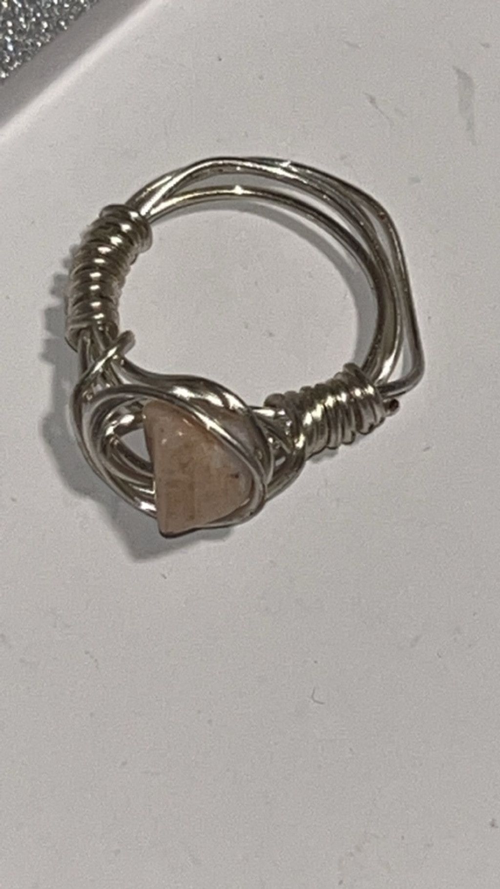 The Unbranded Brand Women's Unbranded Silver Wire Wrapped Ring with Beige Stone Size ONE SIZE - 1 Thumbnail