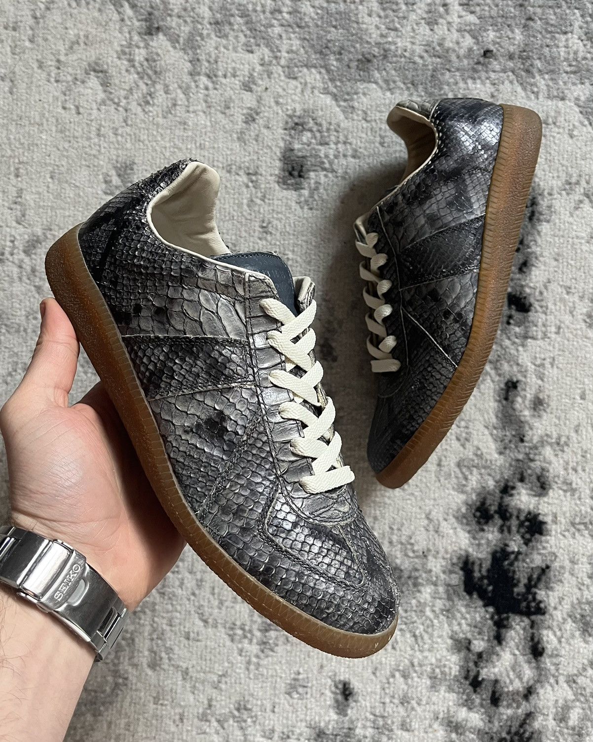 image of Maison Margiela Replica Python Effect Shoes in Grey, Women's (Size 6)