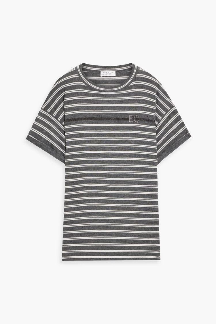 Brunello Cucinelli o1y0825 Short Sleeves Sweater in White/Black Size XXL / US 16-18 / IT 52-54 - 1 Thumbnail