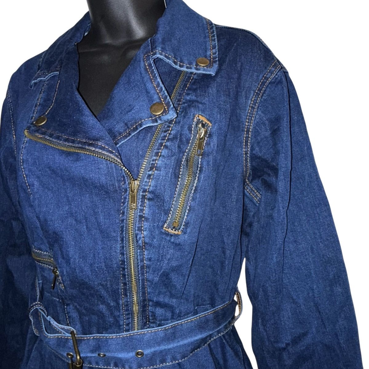 Venus Venus dark wash high low flounce hem denim biker jacket Size M / US 6-8 / IT 42-44 - 2 Thumbnail