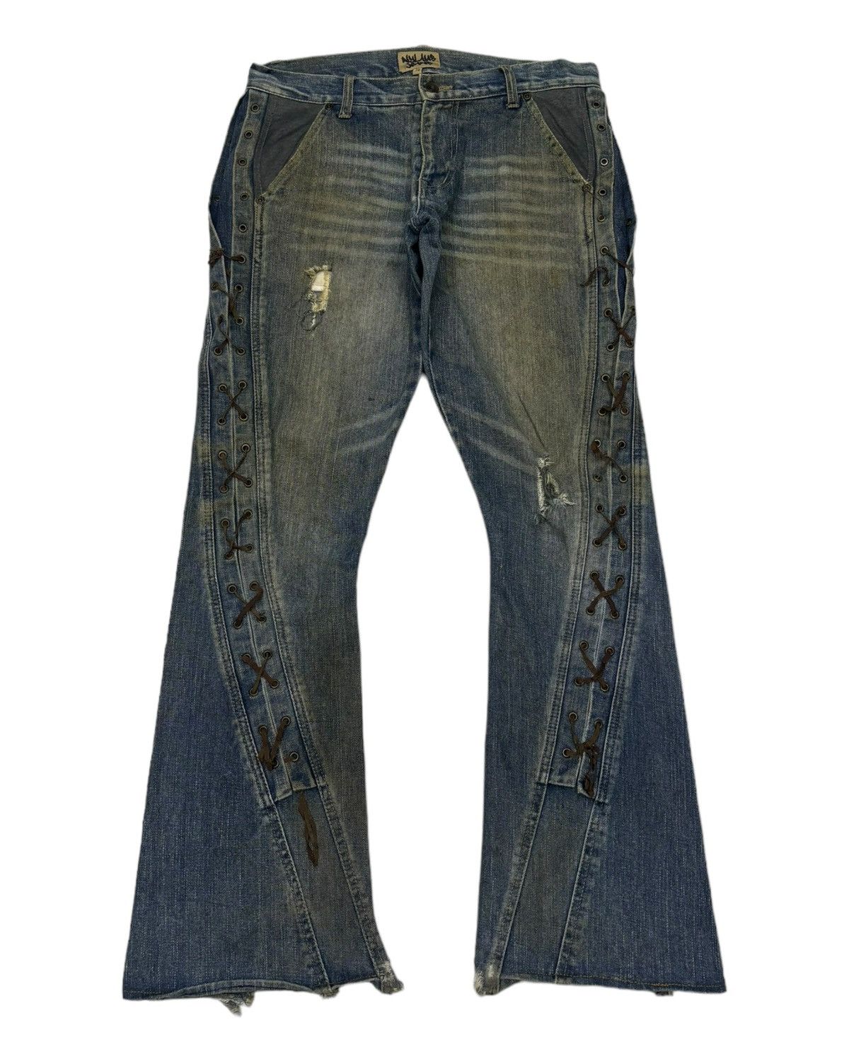Hysteric Glamour 🔥NYLAUS JEANS LACE UP DISTRESSED DENIM TORNADO MART STYLE Size US 32 / EU 48 - 5 Thumbnail