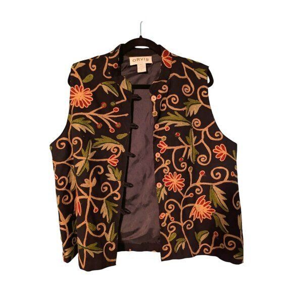 Orvis ORVIS Vintage 90s Cotton Loopstitch Floral Embroidered Butto Size L / US 10 / IT 46 - 2 Thumbnail