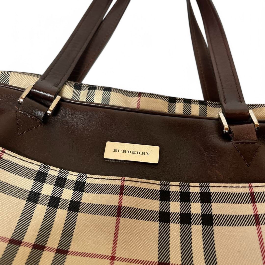 Burberry Burberry - Nova Check Beige Brown Leather Handbag Boston Size ONE SIZE - 2 Thumbnail
