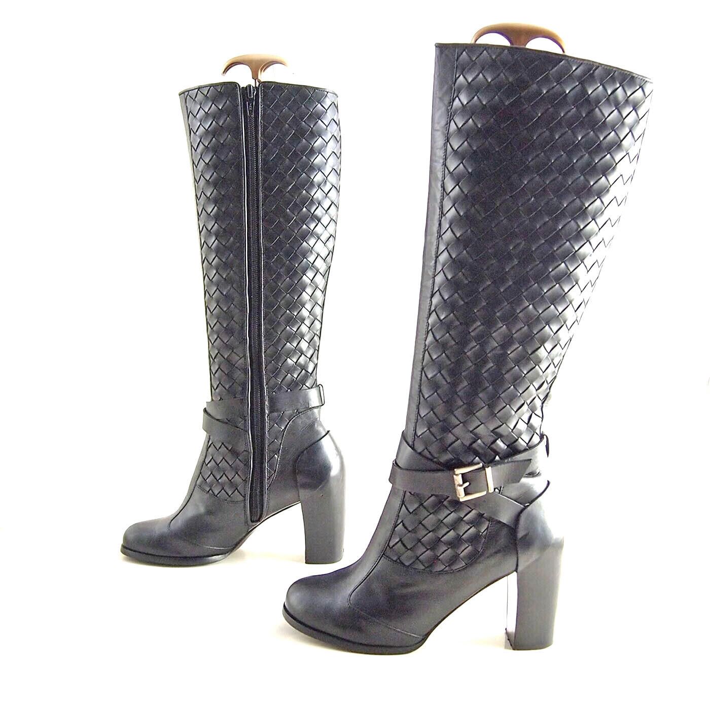 Designer Stephane Kelian Boots Black Braided Leather US 7 EU 37.5 Size US 7 / IT 37 - 2 Thumbnail