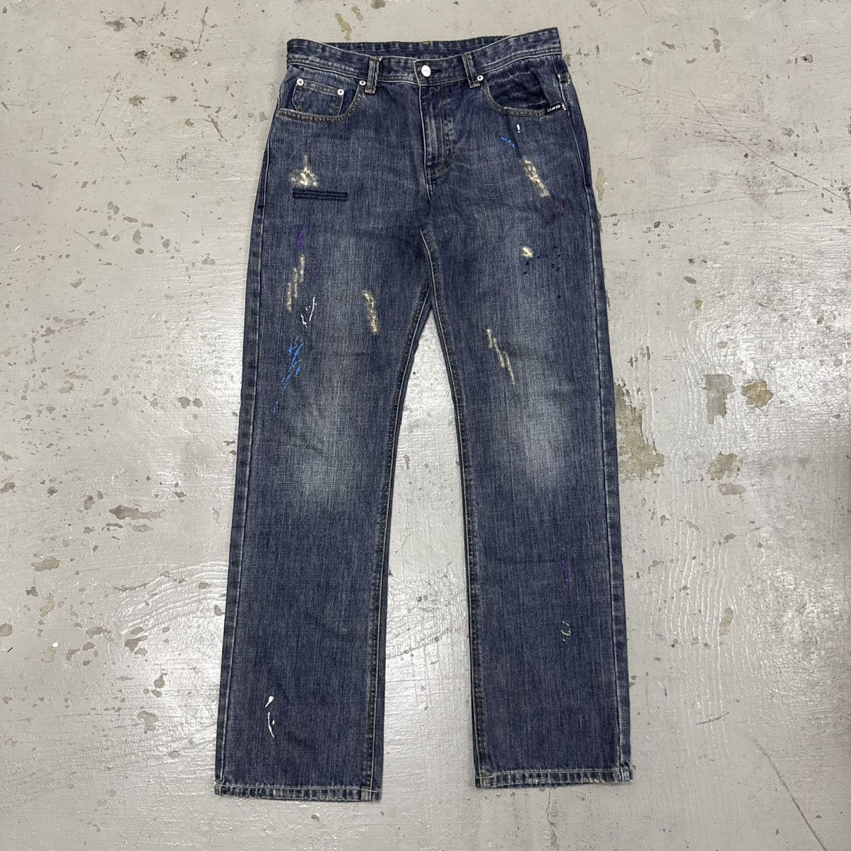 If Six Was Nine Handmade Embroid Paint Splatter Distressed Denim Jeans Jag Size US 33 - 1 Thumbnail
