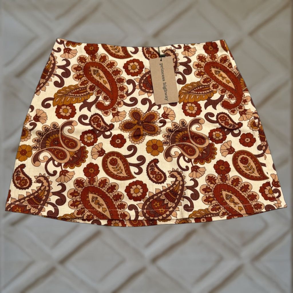 Vintage Princess Highway Skirt Womens 8 Brown Paisley Mini Beach Boho NWT Size 30" / US 8 / IT 44 - 1 Thumbnail