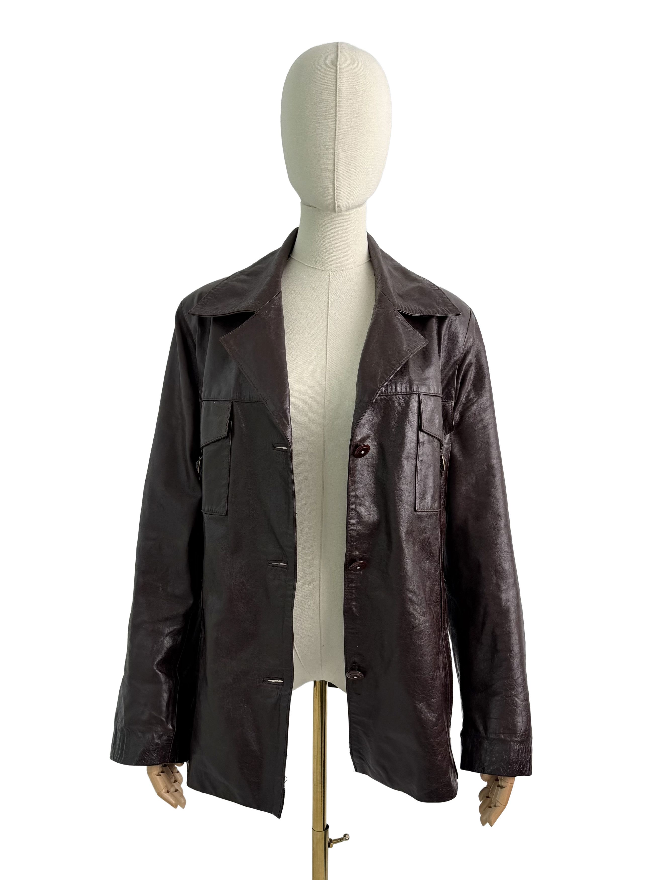 Vintage Vintage Genuine Leather Jacket Button Front Utility Classic Size L / US 10 / IT 46 - 3 Thumbnail