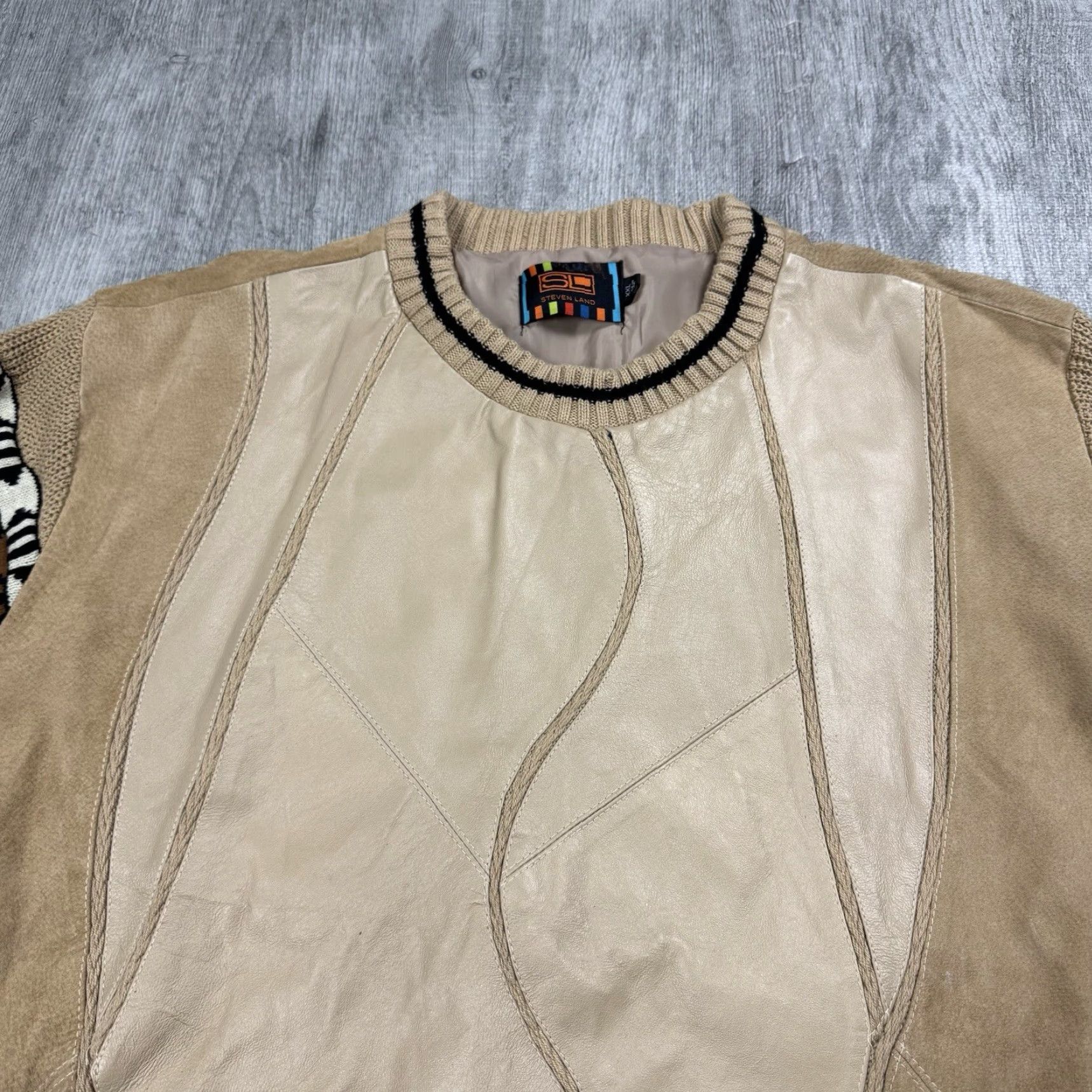 Coogi VINTAGE Steven Land Men Sweater Pullover 2XL Brown 90s Geometric Knit Leather Accent All Seasons Size US XXL / EU 58 / 5 - 2 Thumbnail